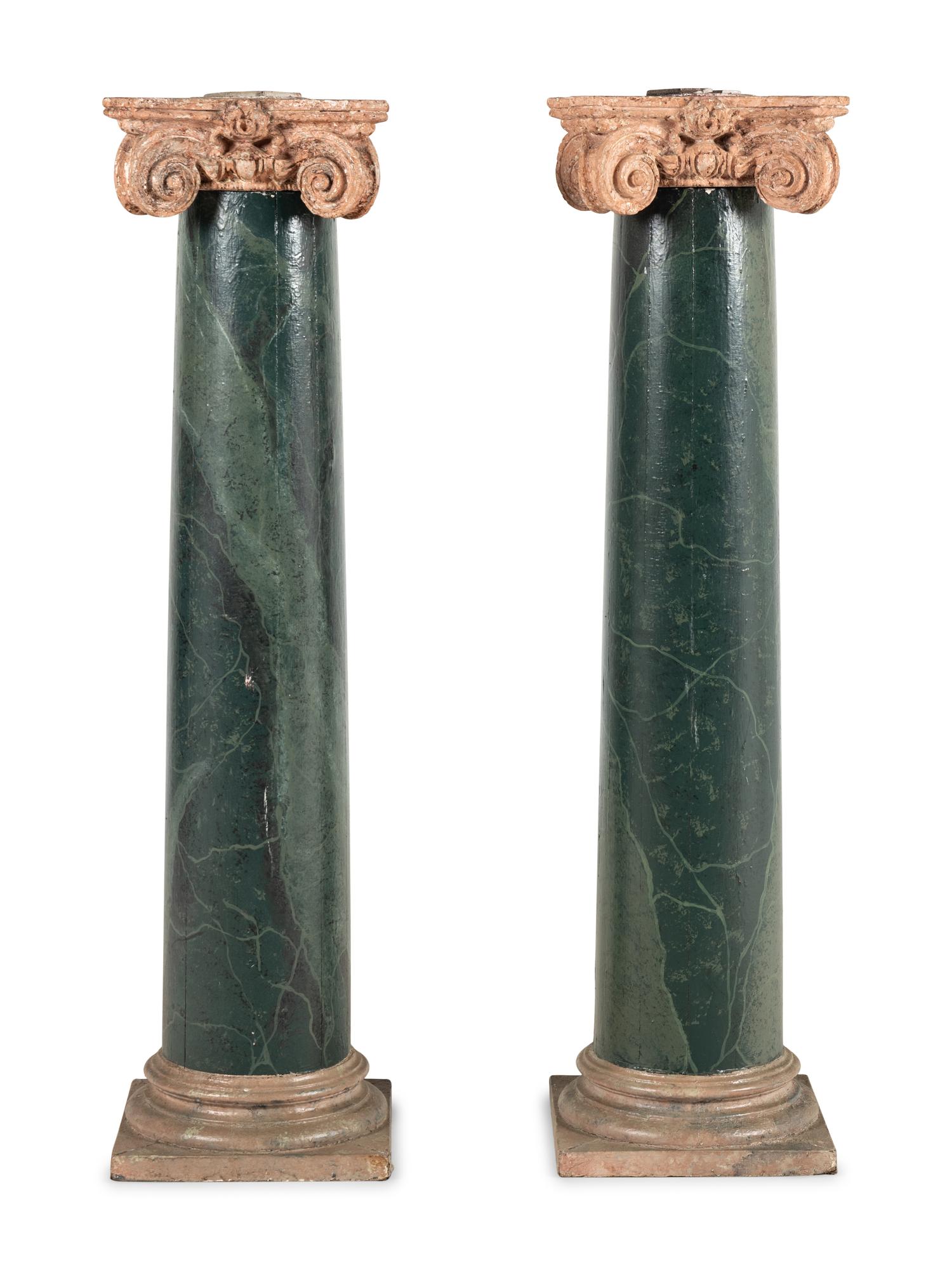 A Pair of Faux Painted Marble Pedestals