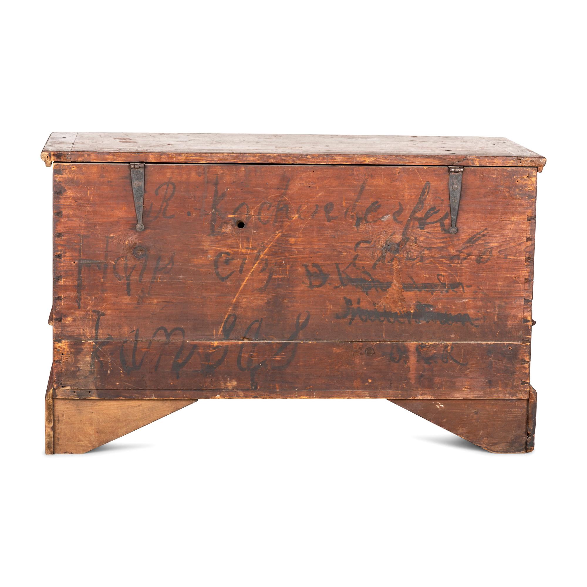 A Chippendale Red-Painted Pine Two-Drawer Blanket Chest