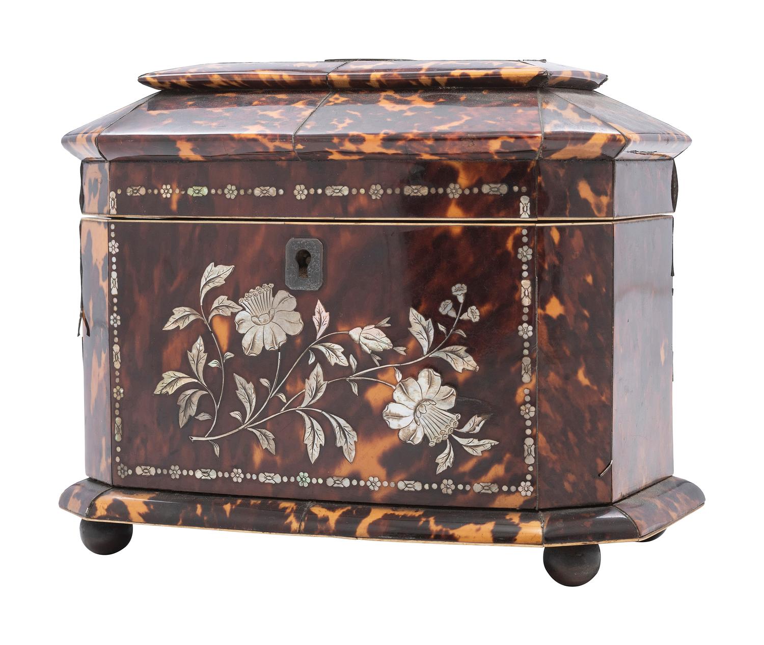 A Georgian Tortoiseshell Tea Caddy