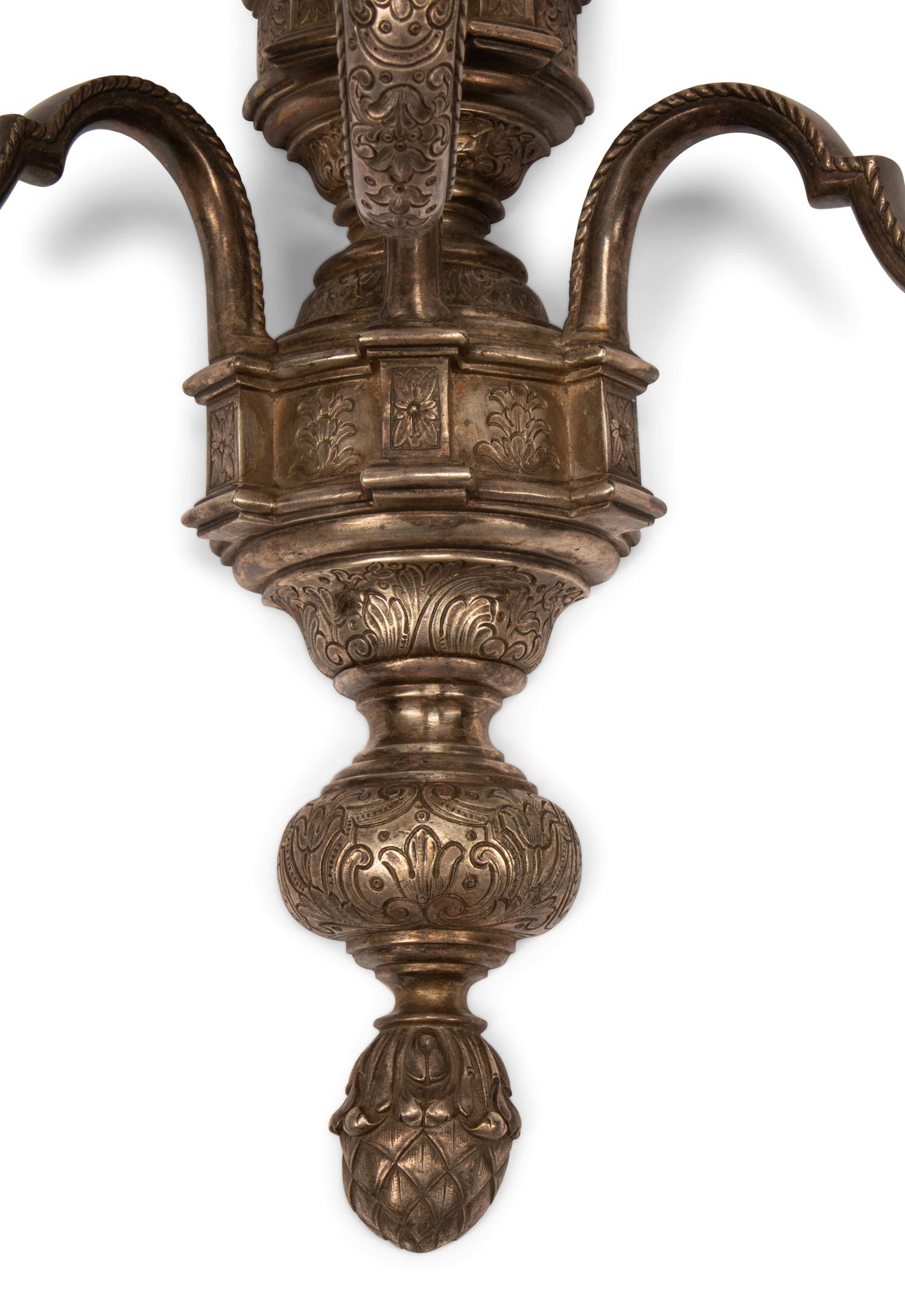 A Pair of Napoleon III Style Silvered Bronze Five-Light Sconces