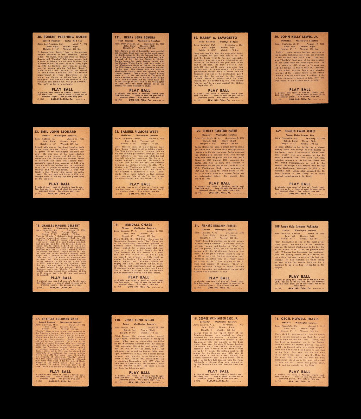 A Group of 16 1940 Play Ball Baseball Cards