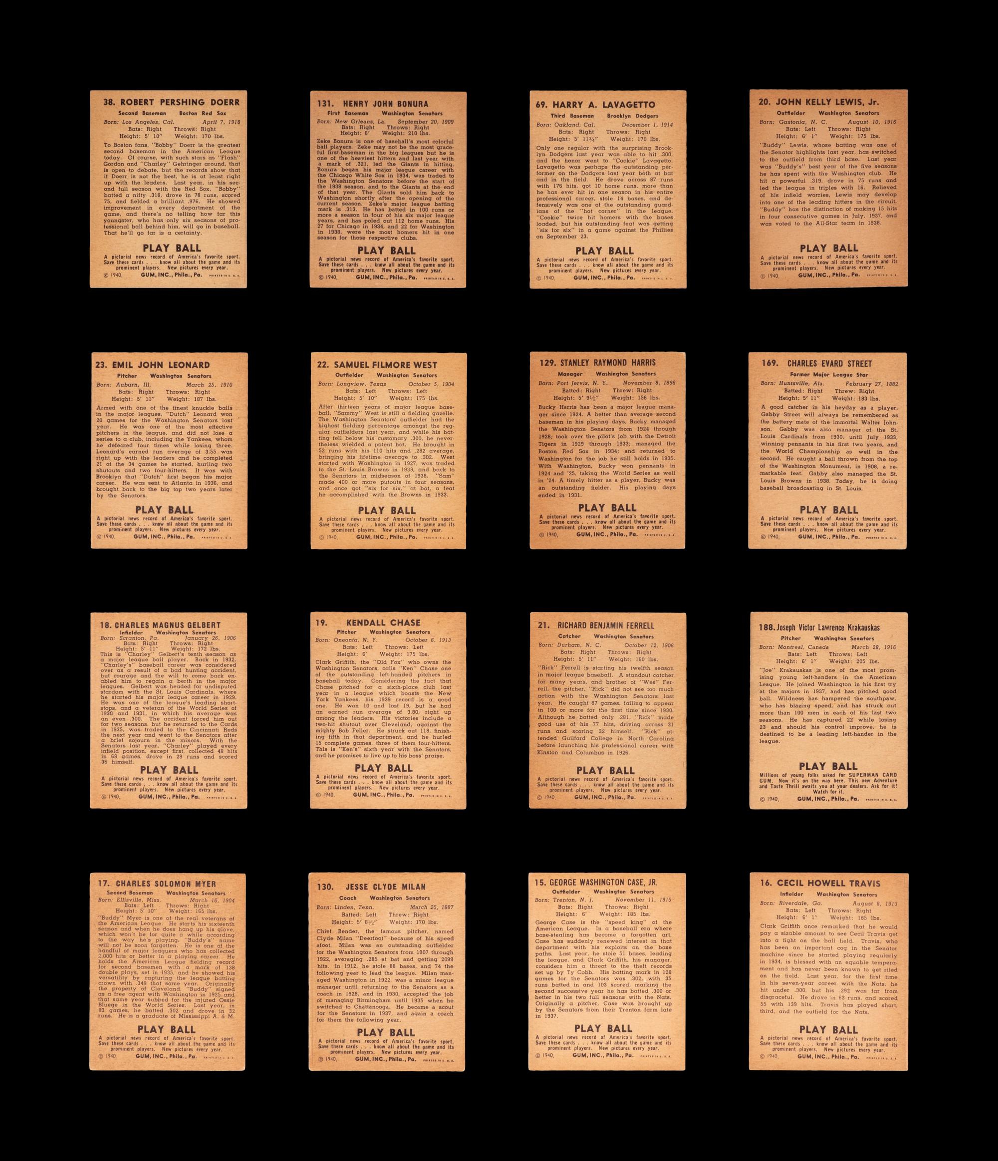 A Group of 16 1940 Play Ball Baseball Cards