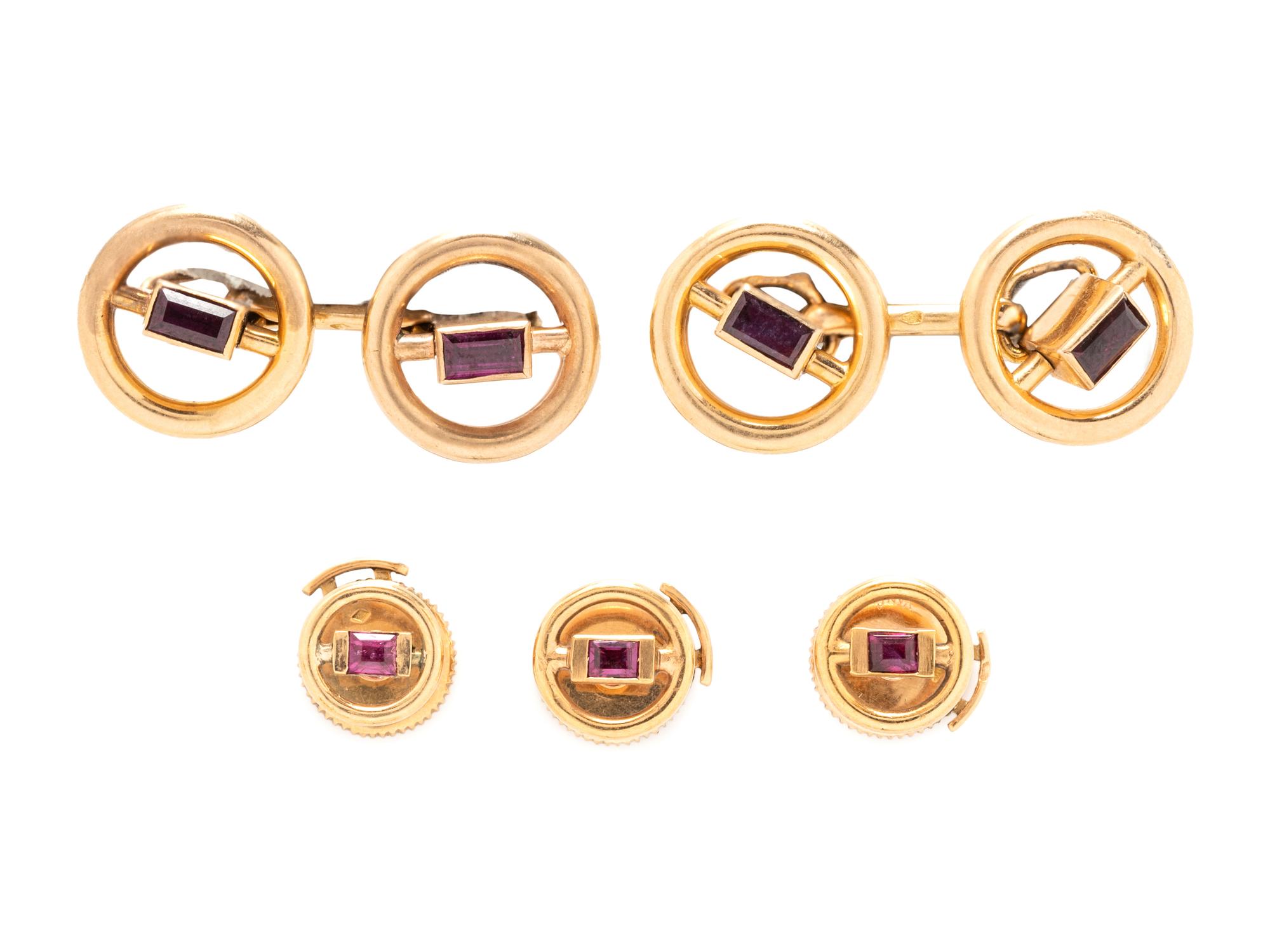 VAN CLEEF & ARPELS, YELLOW GOLD AND RUBY DRESS SET