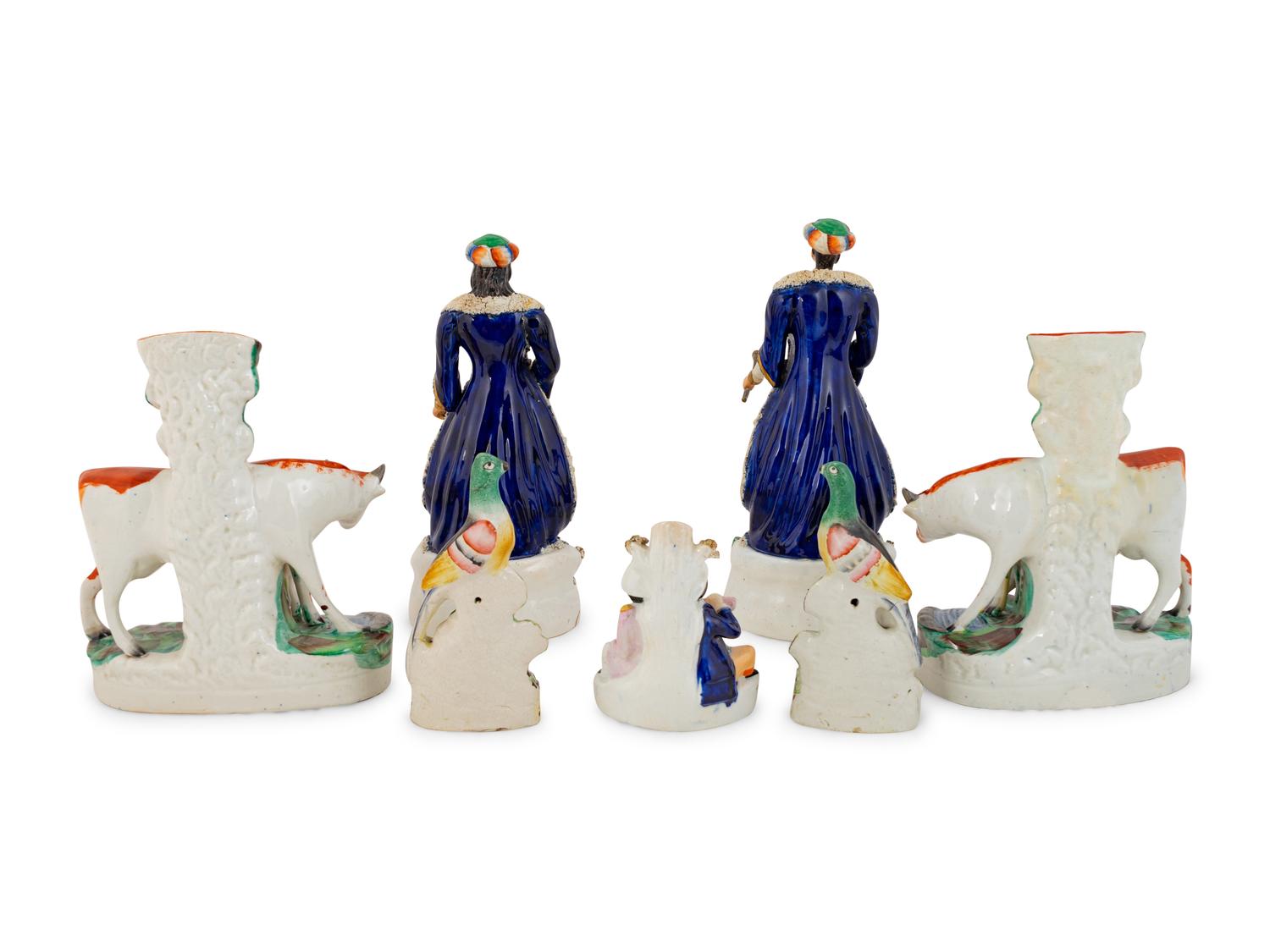 A Group of Seven English Staffordshire Figures — 19TH CENTURY