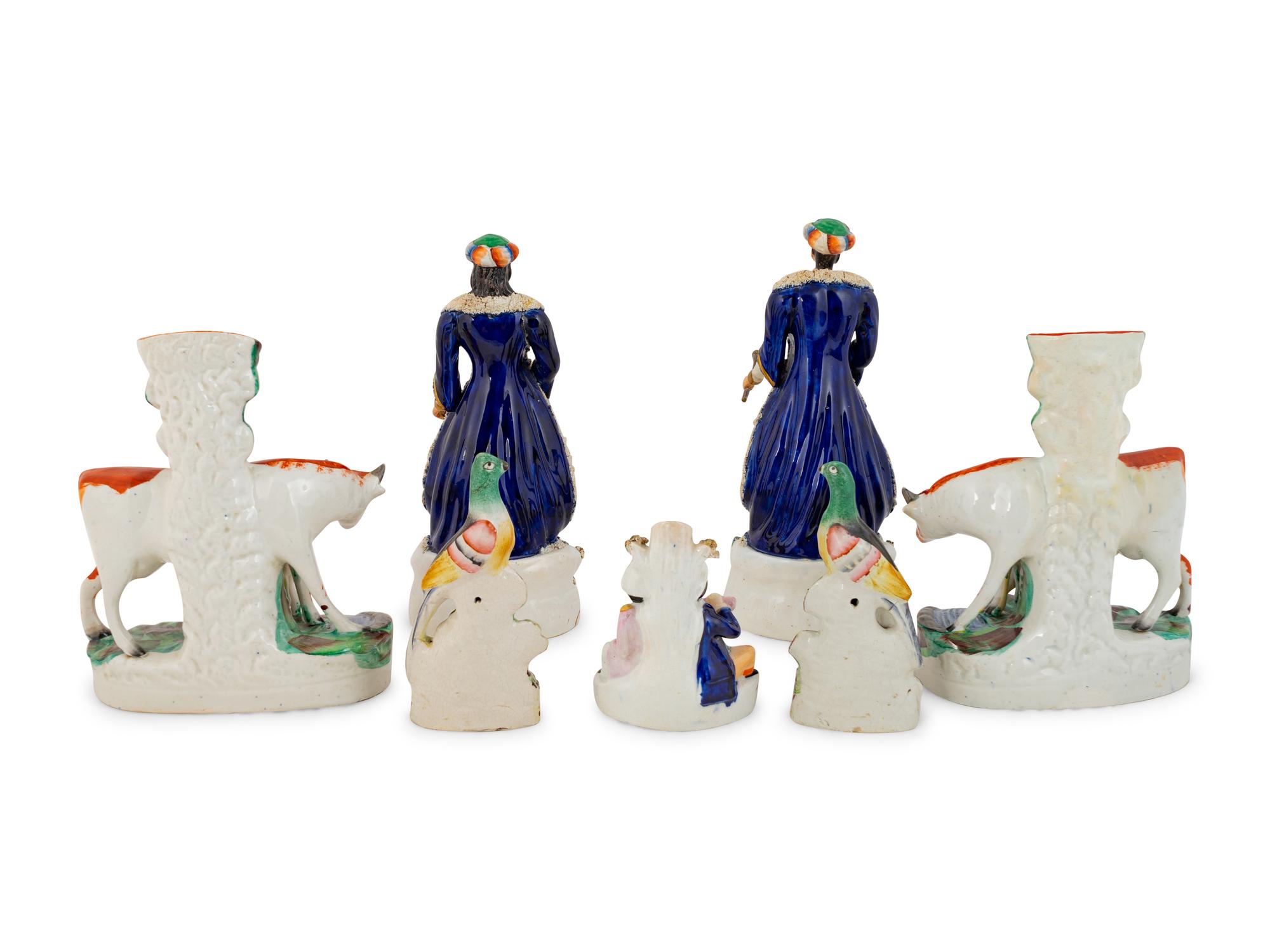 A Group of Seven English Staffordshire Figures — 19TH CENTURY