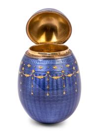 A Norwegian Silver-Gilt and Gold-Inlaid Guilloché Enamel Egg-Form Box of Russian Imperial Interest