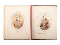 [LATE INDIAN WARS]. Photo album identified to Oskaloosa M. Smith, 22nd US Infantry, containing CDVs and cabinet cards of civilians and officers, some identified, incl. images by S.J. Morrow.