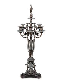 A Charles X Patinated Bronze Five-Light Candelabrum