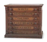 A J & P Coats Six Drawer Oak Advertising Spool Cabinet