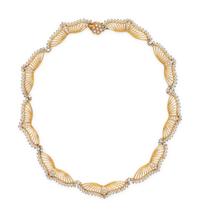 YELLOW GOLD, CULTURED PEARL AND DIAMOND SET