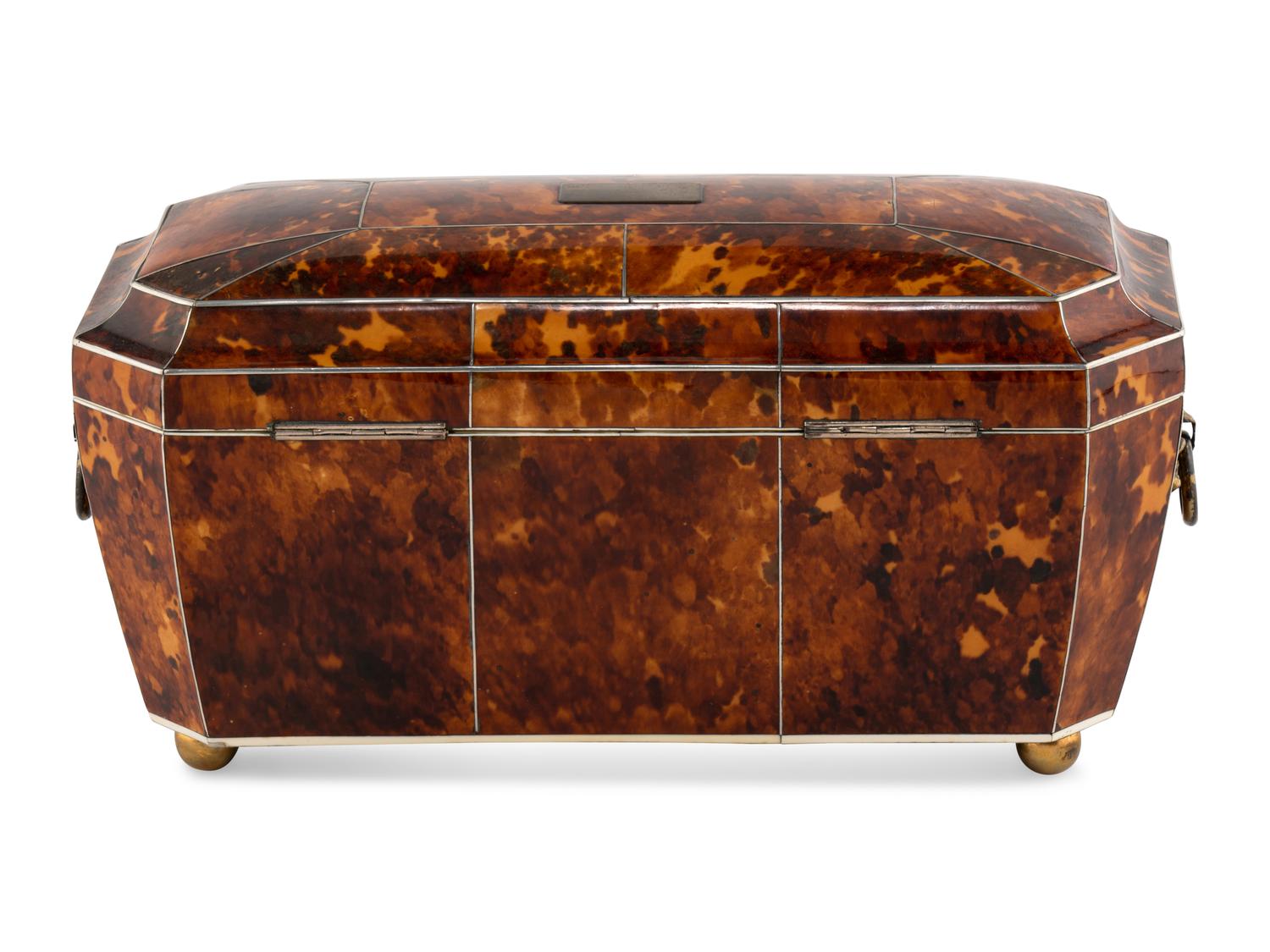 A Large George III Tortoise Shell Tea Caddy