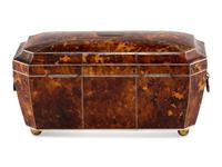 A Large George III Tortoise Shell Tea Caddy