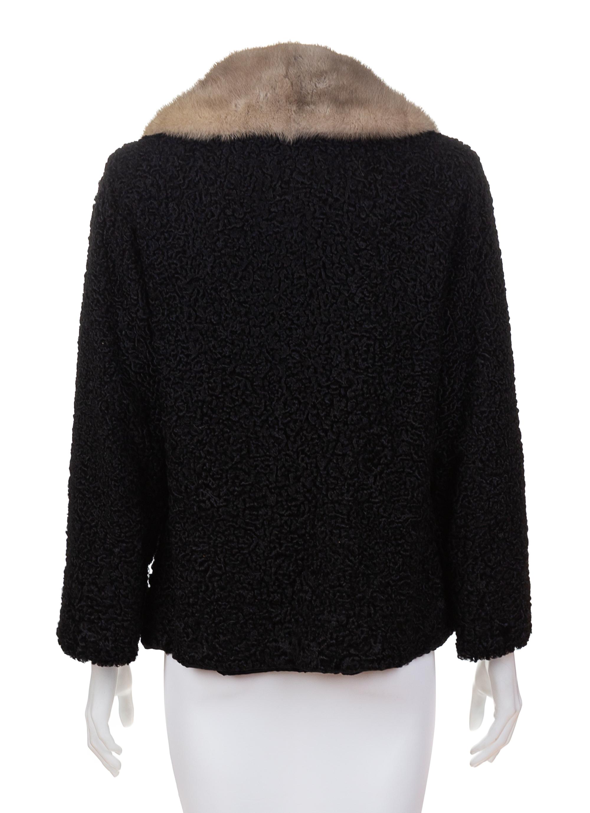 A Black Persian Lamb Jacket with Fur Collar, No size.