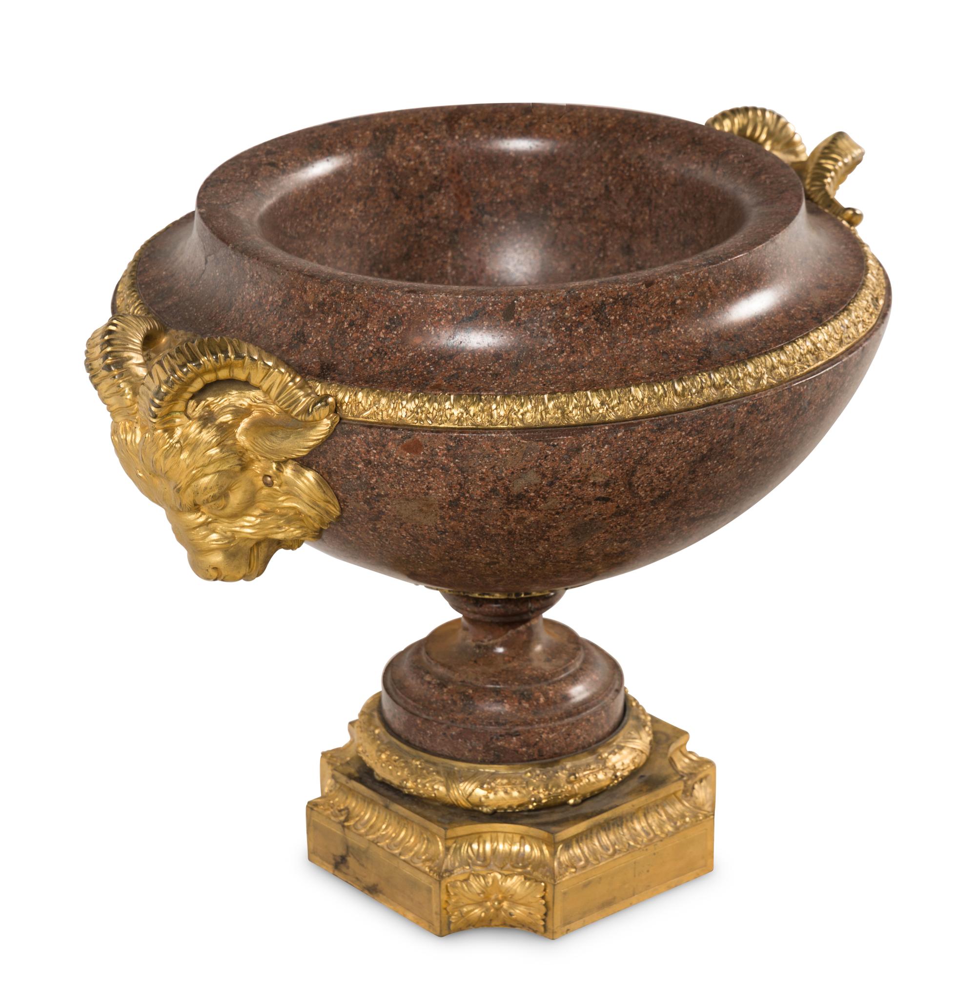 A Neoclassical Style Gilt Bronze Mounted Granite Urn