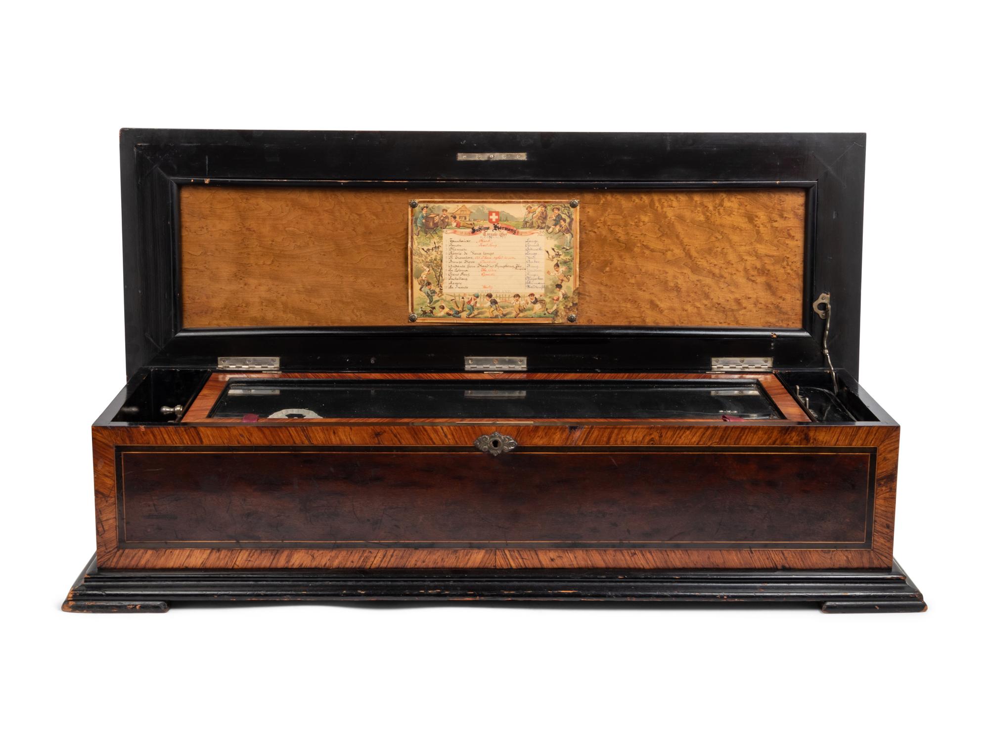 A Large Swiss Marquetry Cylinder Music Box