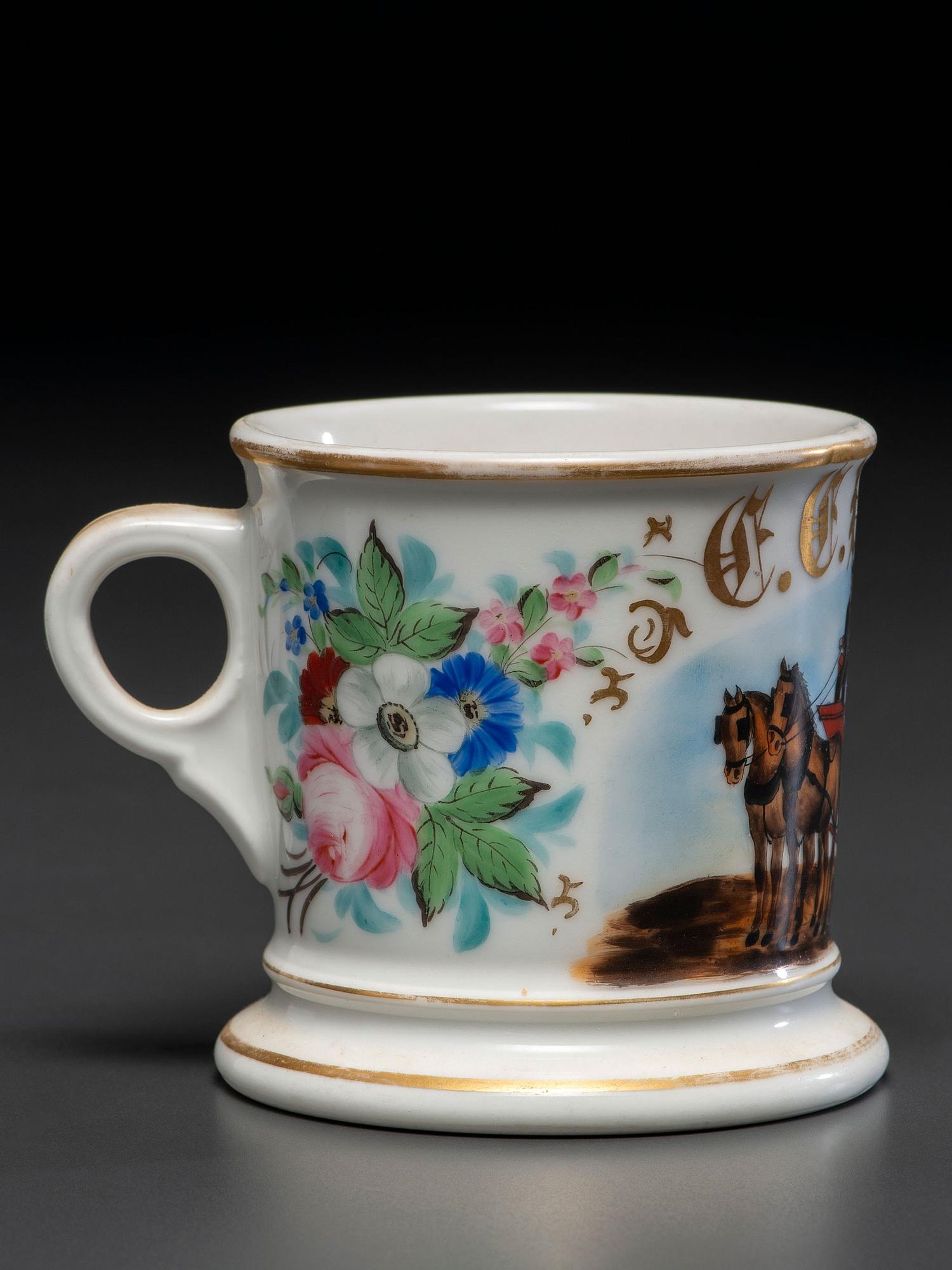 A Furniture Dealer's Porcelain Occupational Shaving Mug