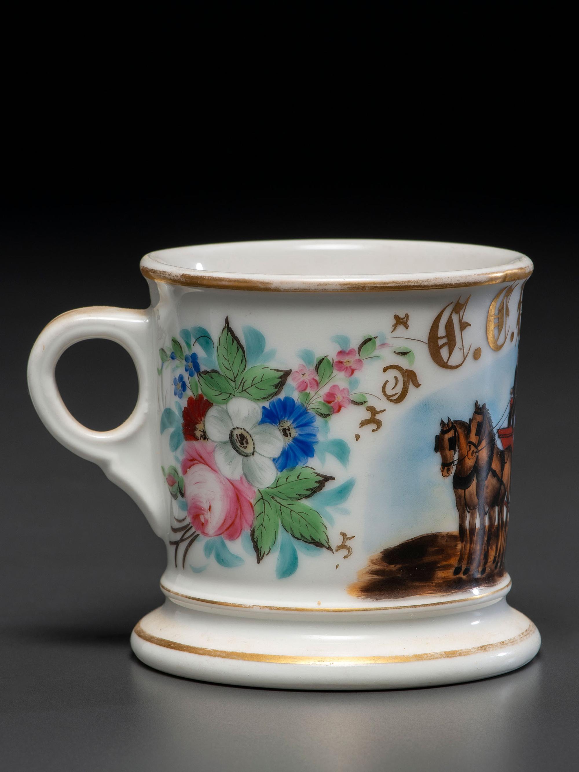 A Furniture Dealer's Porcelain Occupational Shaving Mug