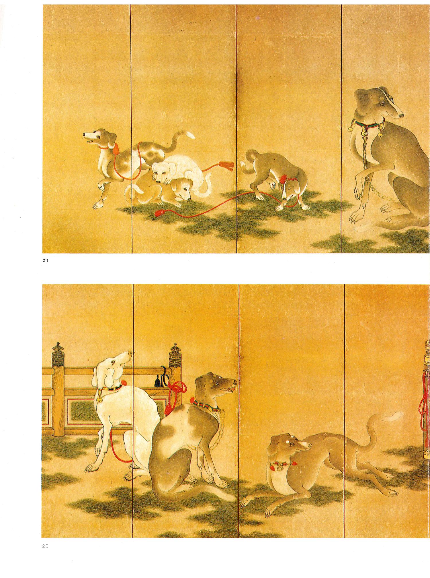 Possibly Unkoku School, Edo Period (1615-1868) 江戶時代 雲谷派“五犬圖”六扇屏風