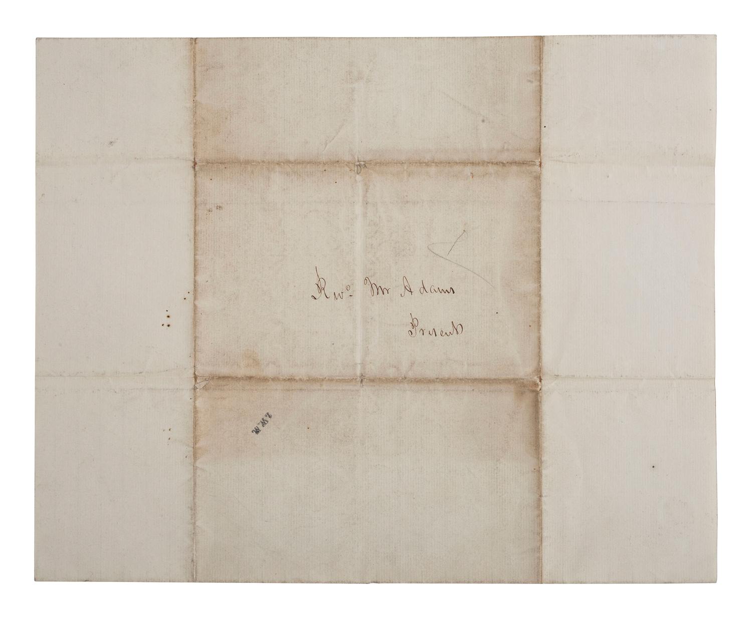 [RELIGION -- RACISM]. Autograph letter signed ("More than One"), to Rev. Henry ADAMS. Louisville, KY, 10 June 1843. Threatening letter to Black reverend and founder of Fifth Street Baptist Church.