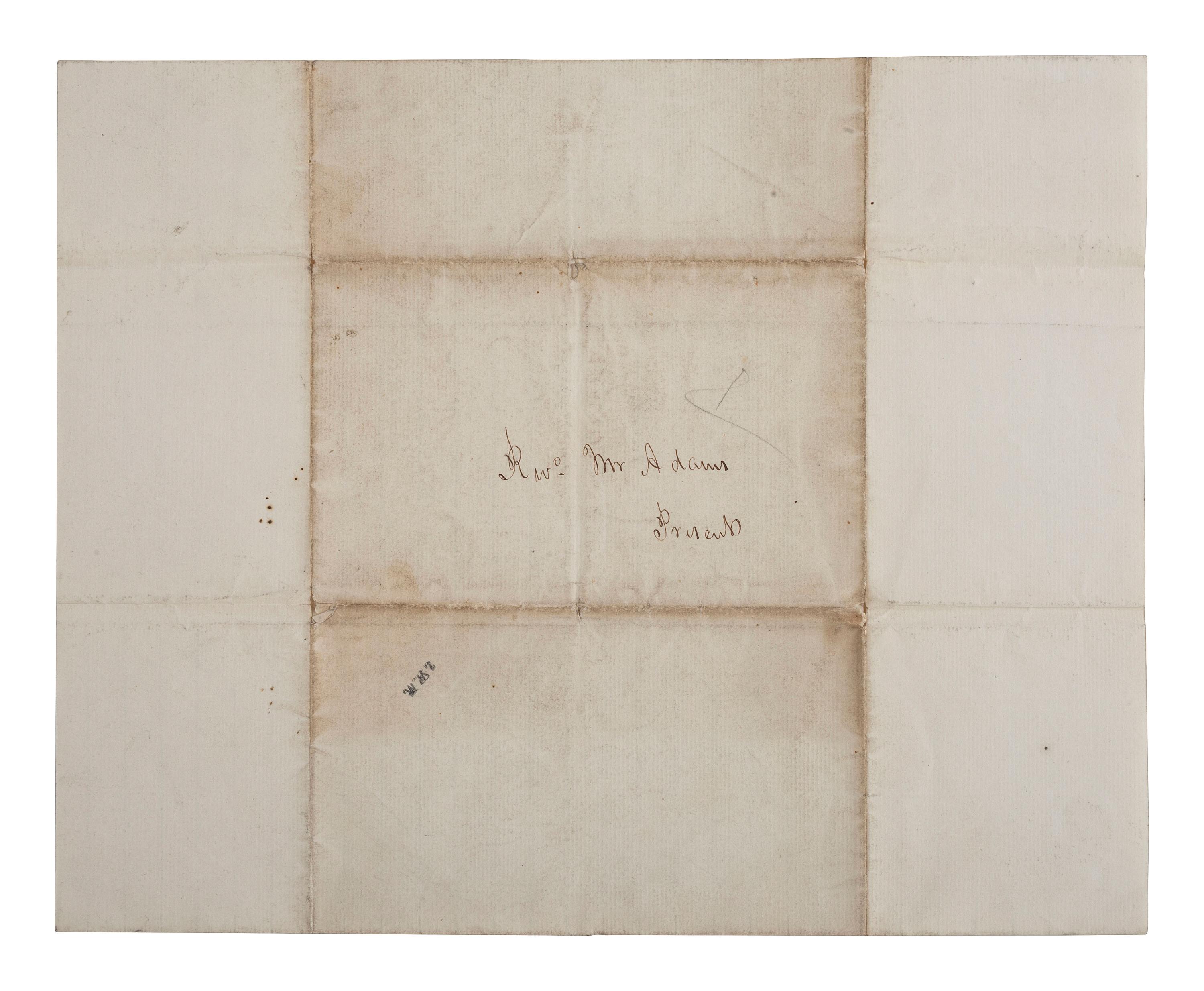 [RELIGION -- RACISM]. Autograph letter signed ("More than One"), to Rev. Henry ADAMS. Louisville, KY, 10 June 1843. Threatening letter to Black reverend and founder of Fifth Street Baptist Church.