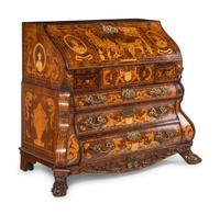A Dutch Baroque Burl Walnut and Marquetry Slant-Front Desk