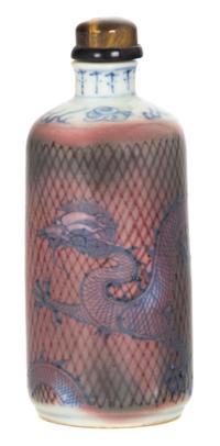 A Chinese Underglaze Blue and Red Porcelain Snuff Bottle Height 3 7/8 inches. — 19TH CENTURY