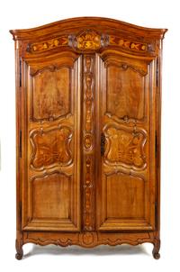 A Louis XV Provincial Style Marquetry Armoire Height 101 x width 58 x depth 26 inches. — LATE 18TH/EARLY 19TH CENTURY
