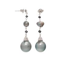 CULTURED TAHITIAN PEARL AND BLACK DIAMOND EARRINGS