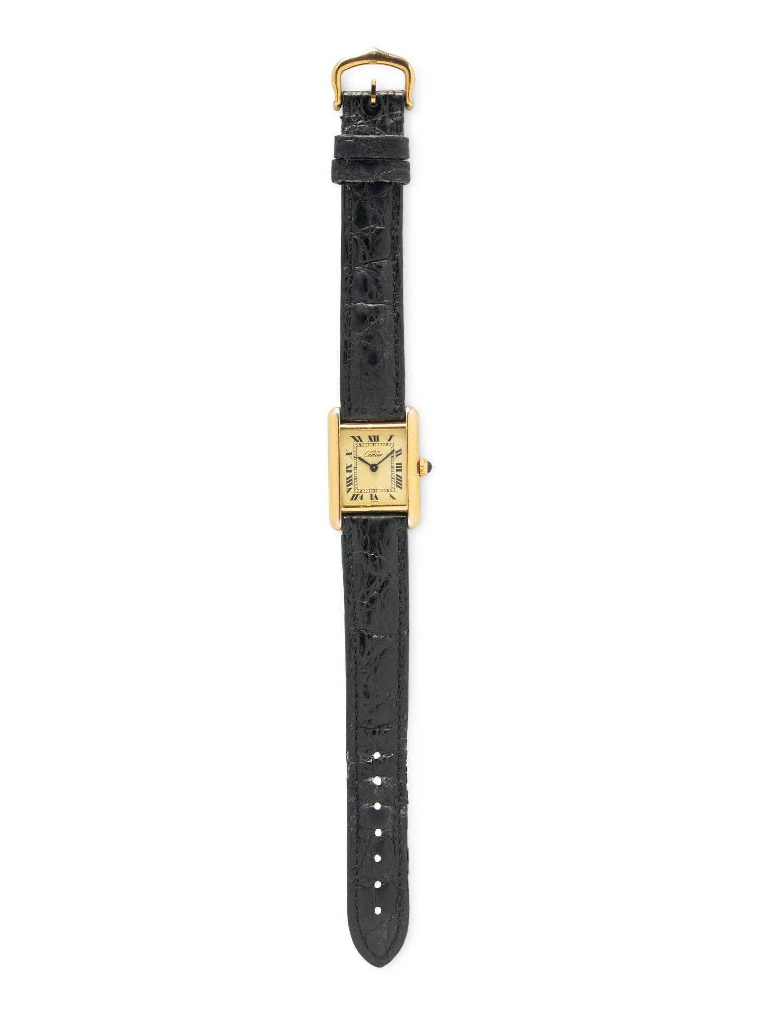 CARTIER, GOLD VERMEIL 'MUST DE CARTIER TANK' WATCH, BOX & PAPERS