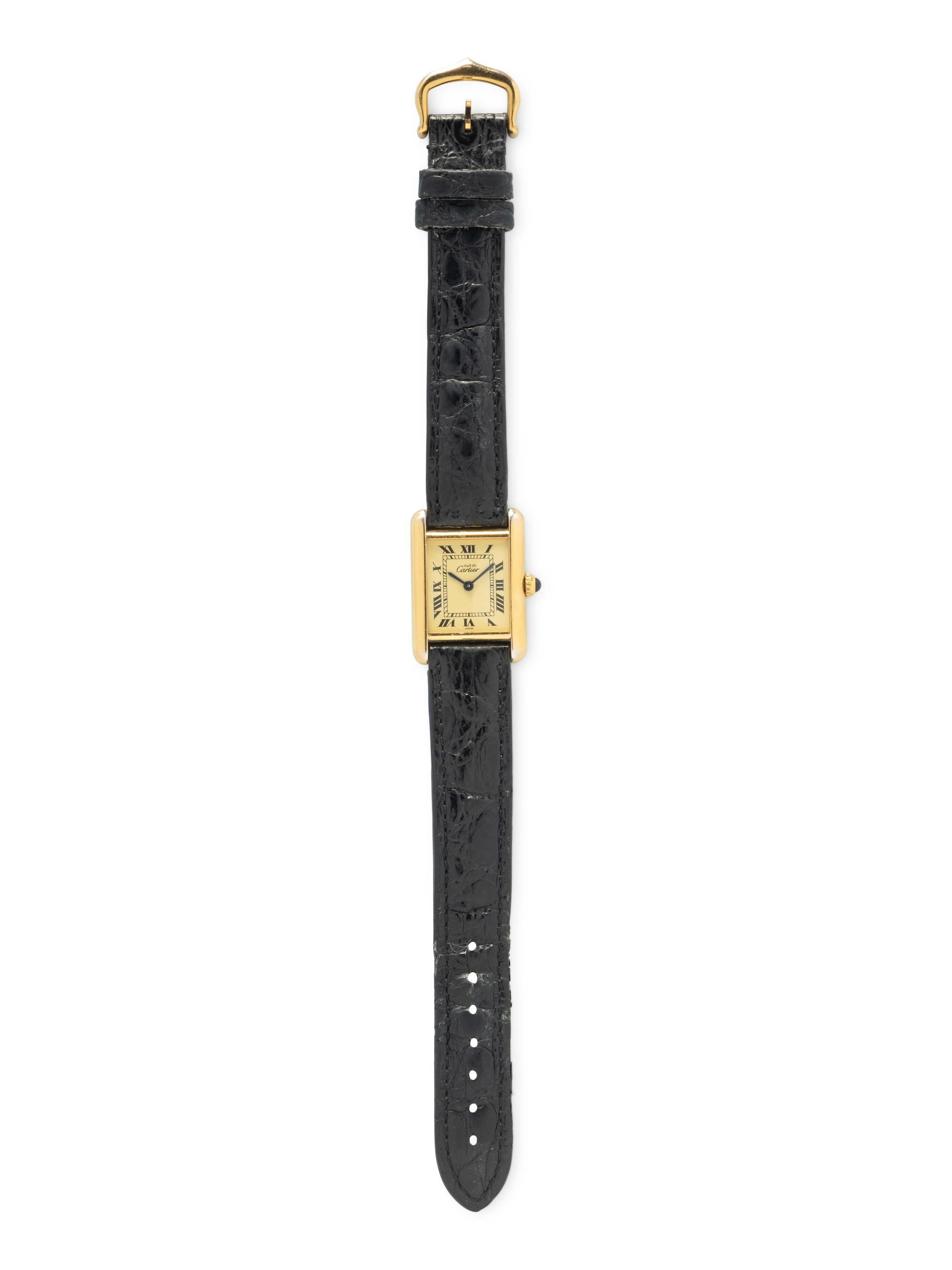 CARTIER, GOLD VERMEIL 'MUST DE CARTIER TANK' WATCH, BOX & PAPERS