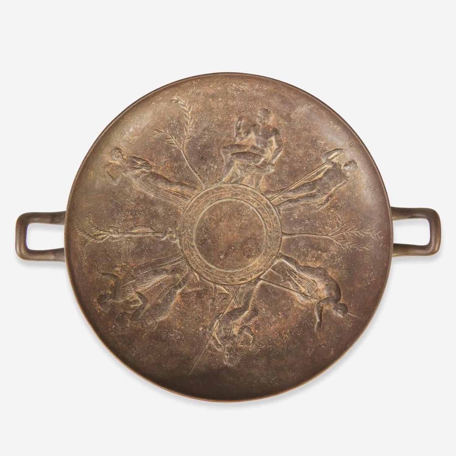 A Victorian Greek Revival cast iron kylix After the original by Edward William Wyon (English, 1811-1885), produced by Art Union of London, dated "1851"