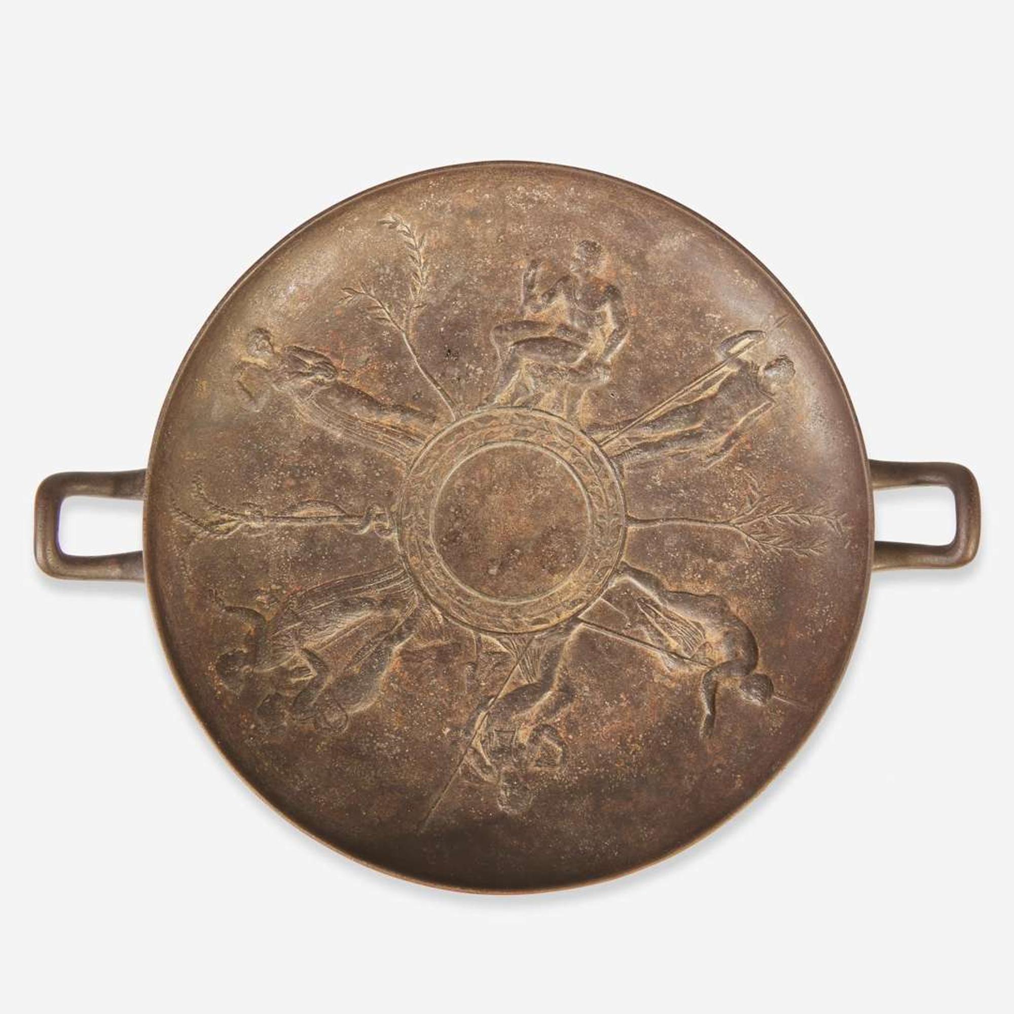 A Victorian Greek Revival cast iron kylix After the original by Edward William Wyon (English, 1811-1885), produced by Art Union of London, dated "1851"