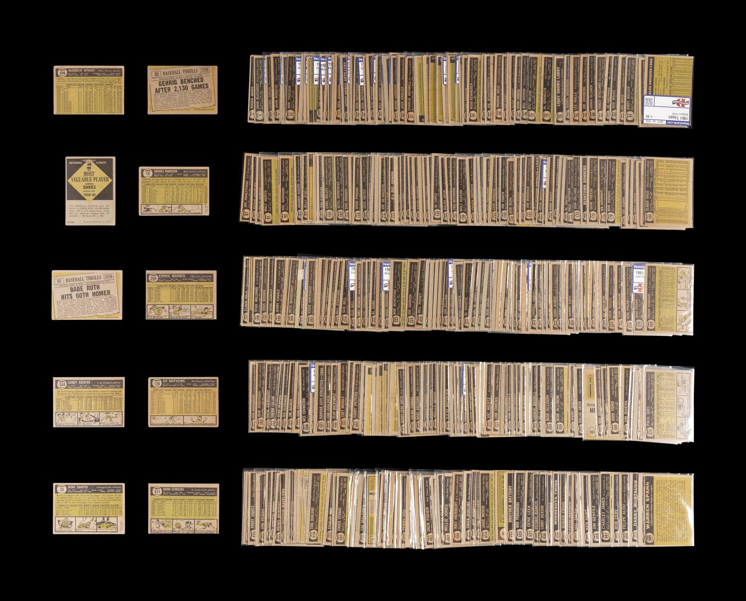 A Shoebox Collection of Over 350 1961 Topps Baseball Cards Including Ron Santo Rookie and Multiple Hall of Famers,