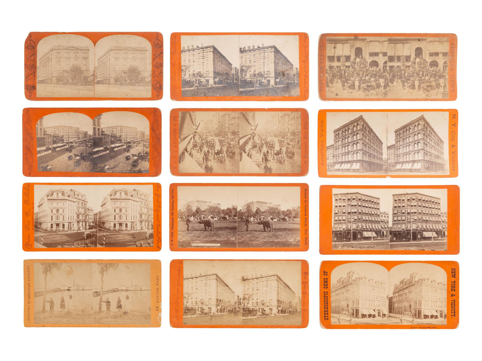 [EARLY PHOTOGRAPHY]. 50 stereoviews of New York City, incl. street scenes and landmarks.