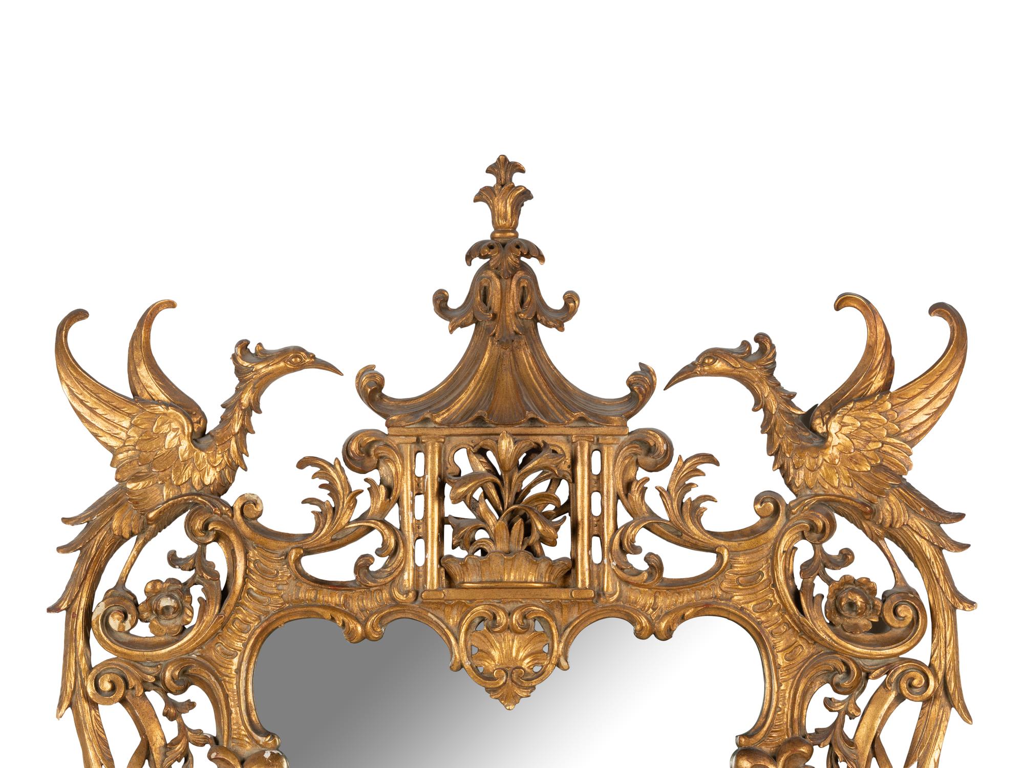 A Pair of Large Chinese Chippendale Style Giltwood Mirrors