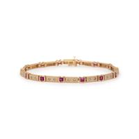 YELLOW GOLD, SYNTHETIC RUBY, AND DIAMOND BRACELET