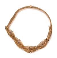 FRENCH, YELLOW GOLD, SAPPHIRE AND DIAMOND NECKLACE