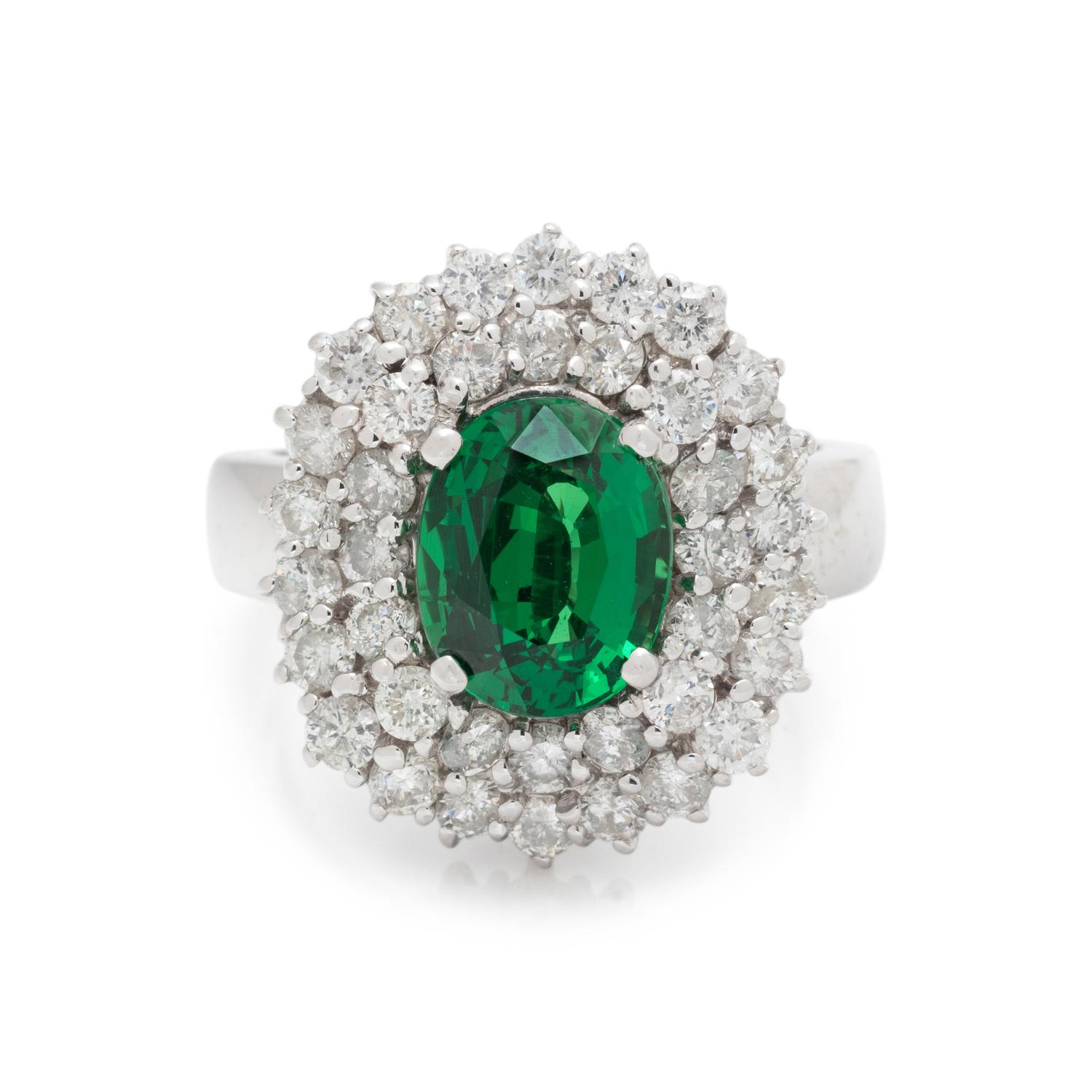 TSAVORITE GARNET AND DIAMOND RING