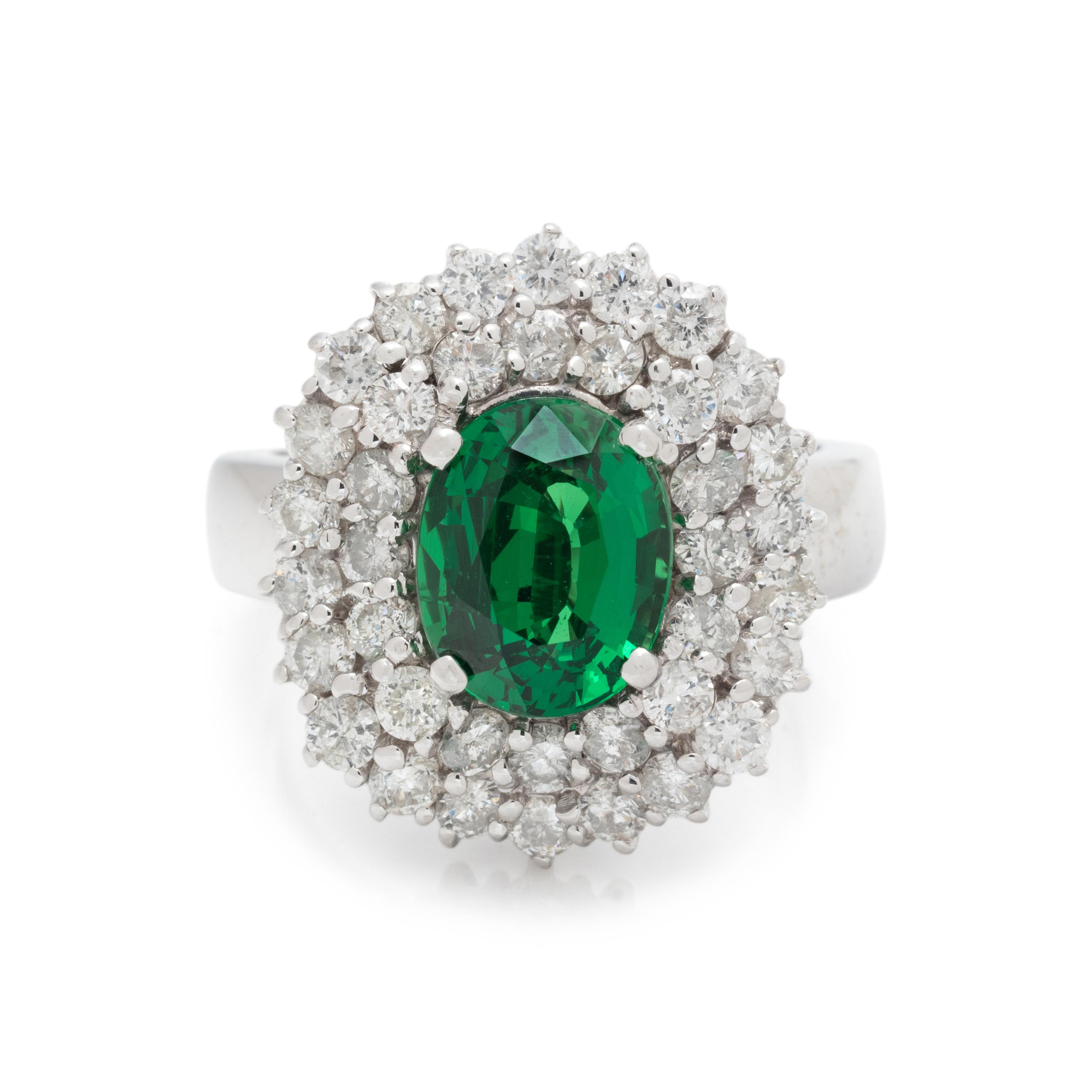 TSAVORITE GARNET AND DIAMOND RING