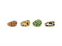 COLLECTION OF YELLOW GOLD AND ENAMEL RINGS