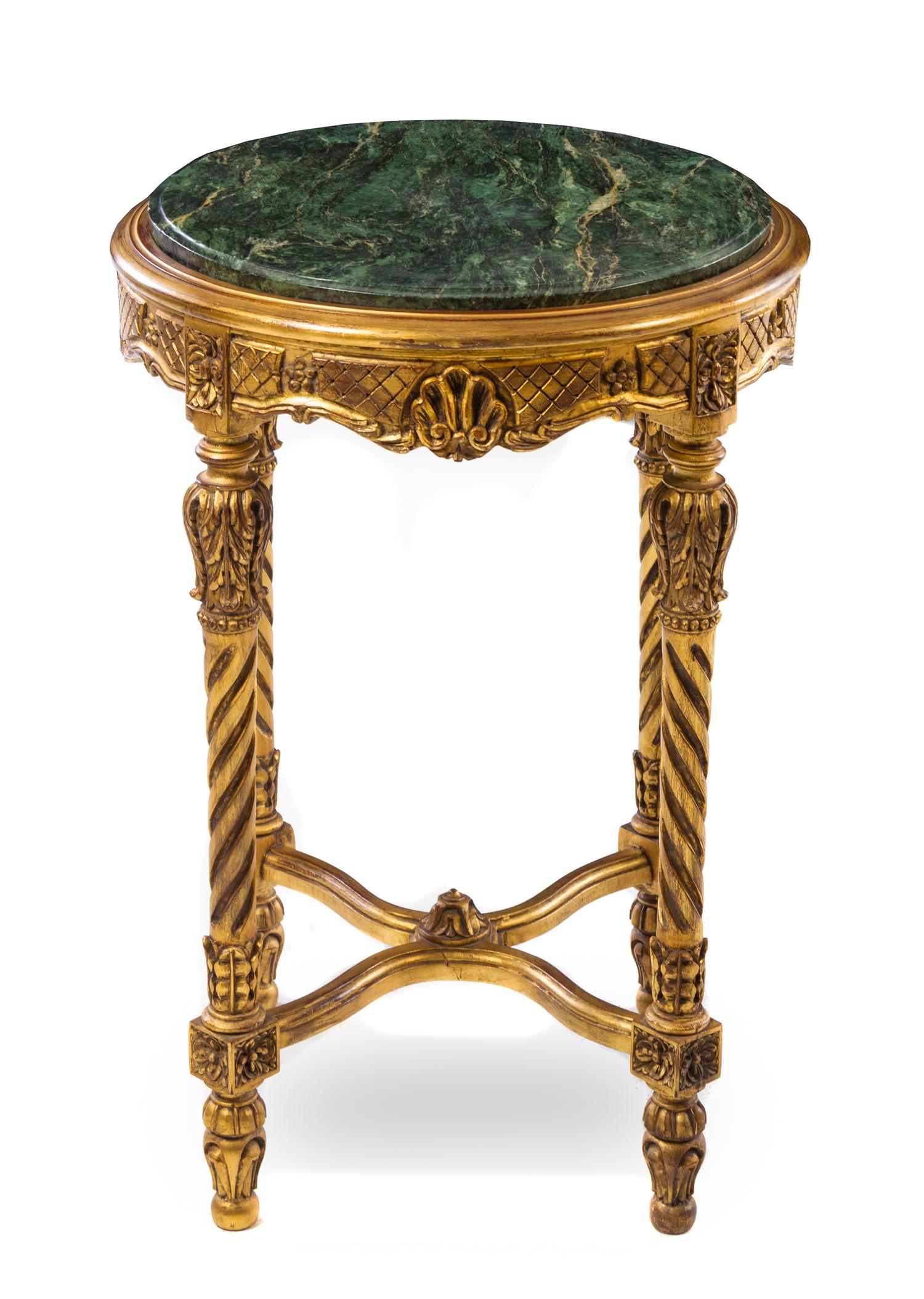 Two Louis XVI Style Giltwood Tables Height of first 29 x diameter of top 21 inches. — 20TH CENTURY