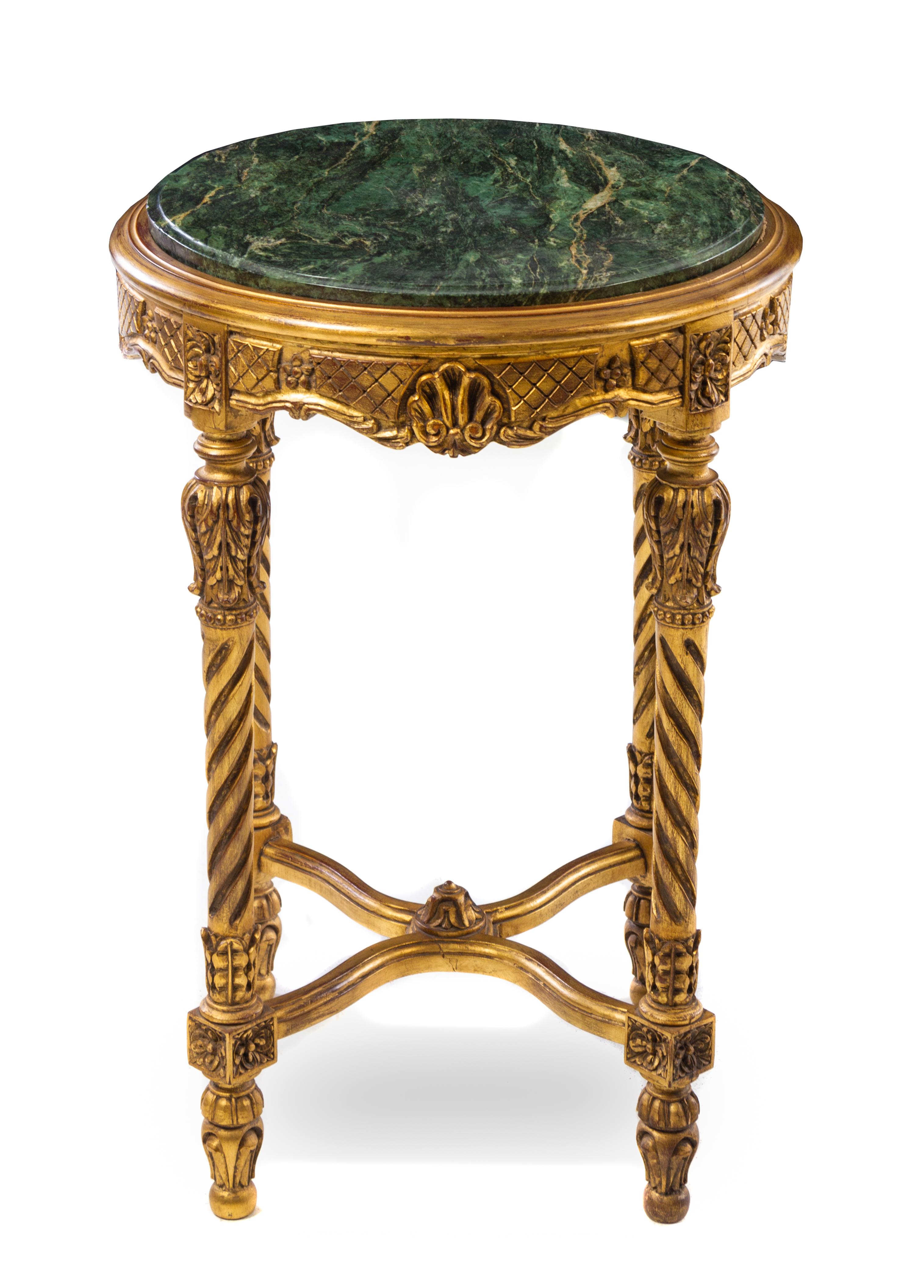 Two Louis XVI Style Giltwood Tables Height of first 29 x diameter of top 21 inches. — 20TH CENTURY