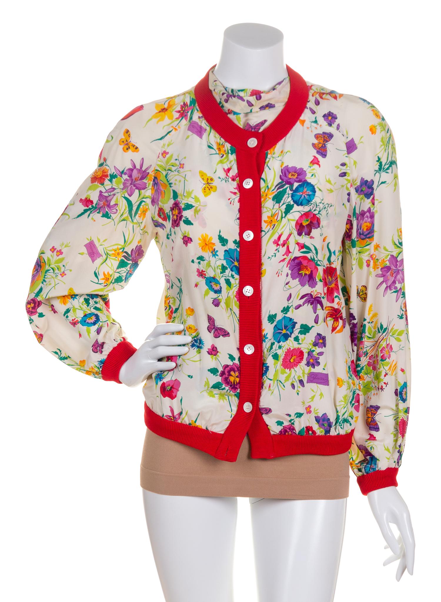 A Gucci Floral Silk Twin Set, Size 38.