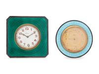 A Silver and Guilloche Enamel Eight-Day Desk Clock Retailed by Tiffany and Co.