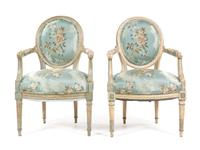 A Pair of Louis XVI Style Painted Fauteuils Height 35 inches. — 19TH CENTURY
