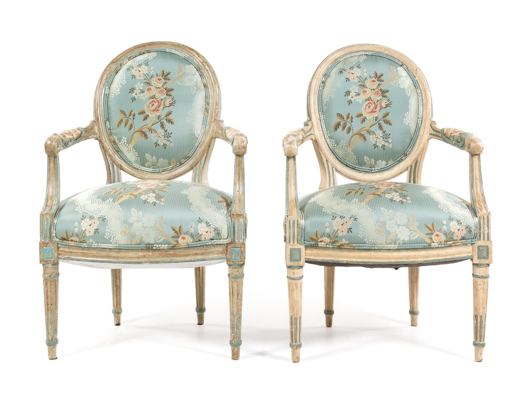 A Pair of Louis XVI Style Painted Fauteuils Height 35 inches. — 19TH CENTURY
