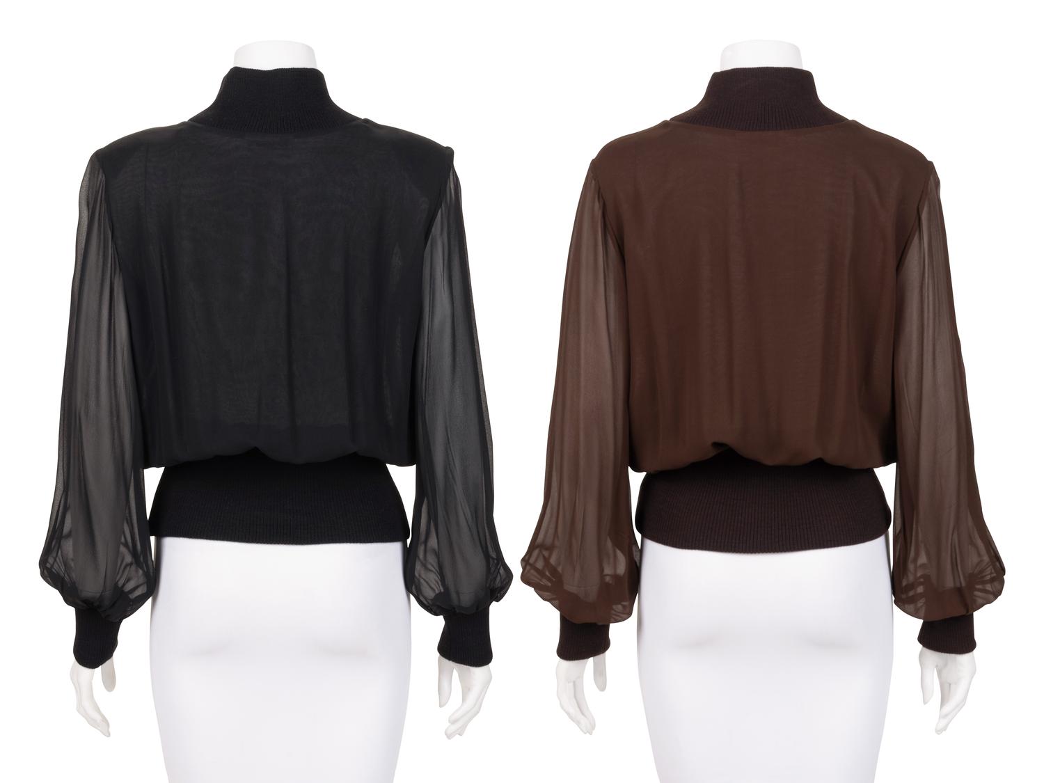 Two Yves Saint Laurent Haute Couture Knit Tops with Sheer Sleeves, 1980-90s