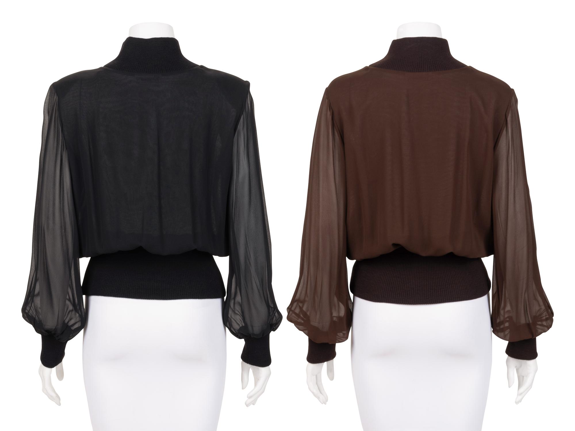 Two Yves Saint Laurent Haute Couture Knit Tops with Sheer Sleeves, 1980-90s