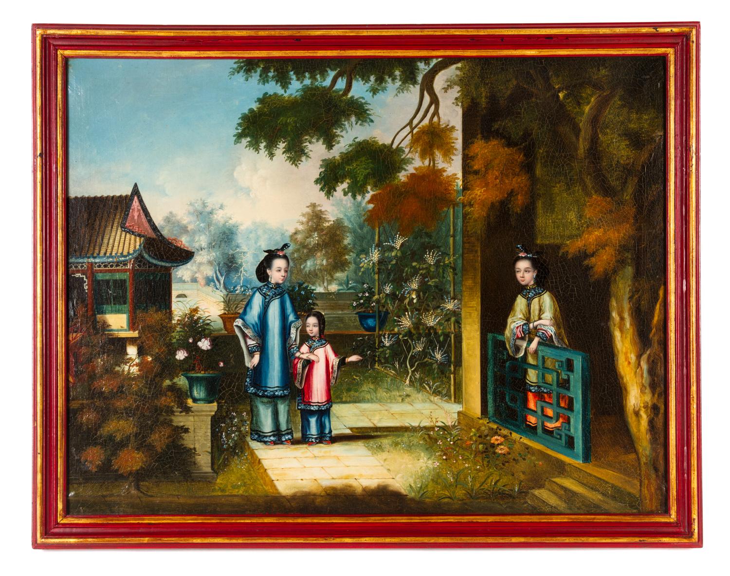 Six Chinese Export Painted Panels, CIRCA 1845, ATTRIBUTED TO YOU QUA, Height 17 1/4 x width 22 3/4 inches (each panel). — CIRCA 1845, ATTRIBUTED TO YOU QUA,