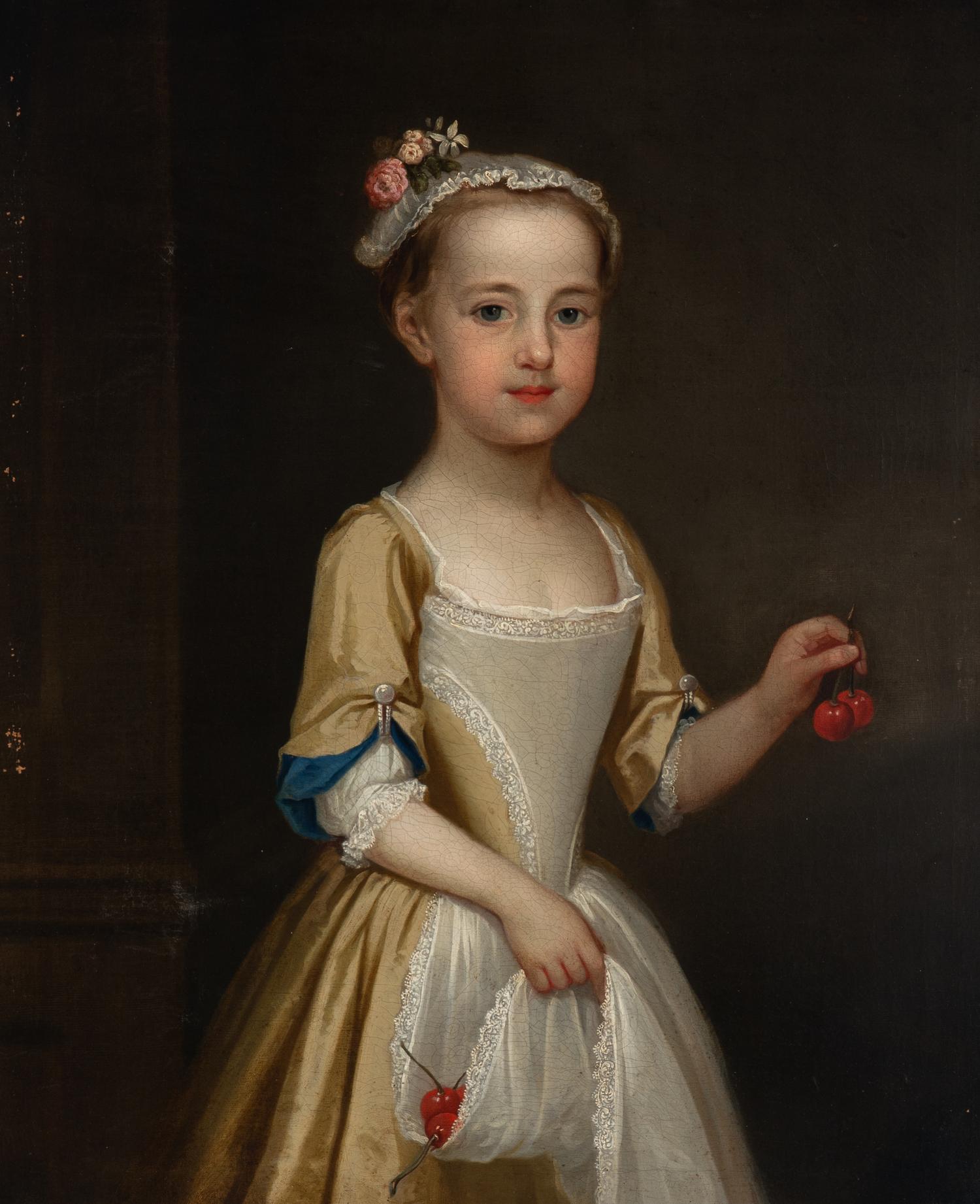 American School 18th Century, A Portrait of a Young Girl with Cherries